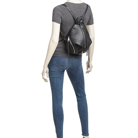❤️ NWT Rebecca Minkoff Julian Medium Leather Backpack BLACK BLACK AUTHENTIC main image 5